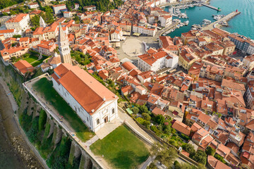 Aerial view of the Piran old town, Slovenia