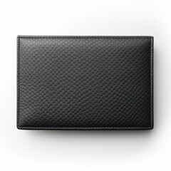 A stylish black leather wallet featuring refined stitching, elegantly displayed on a  white background.