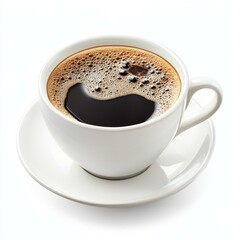 Obraz premium Enjoy a steaming cup of coffee, perfect for your morning boost, set against a clean white background.