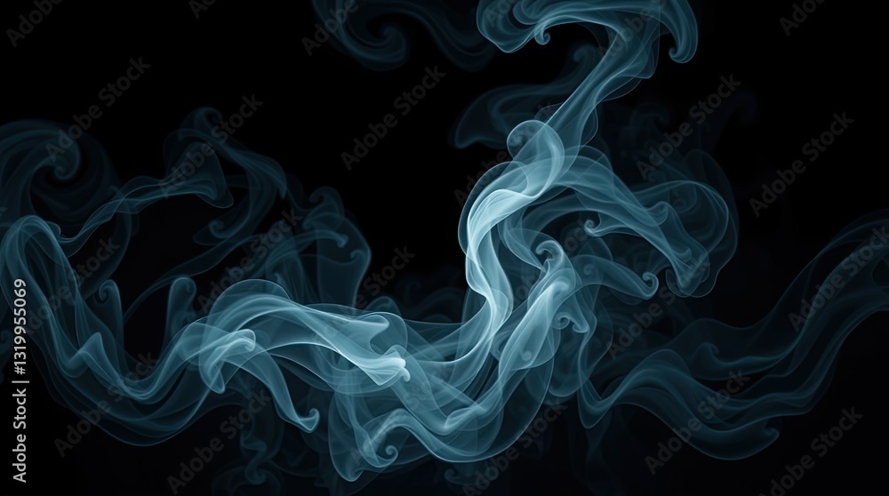 Poster delicate strands of blue smoke swirl and twist in a dark background forming intricate patterns that 