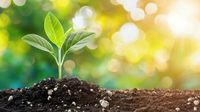 A young plant thrives in a lush garden, embracing the vibrant green surroundings as it takes root in nature.