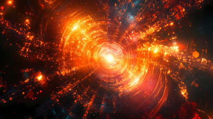 Obraz premium Futuristic structure surrounds a fiery core of intense energetic brilliance. Fiery Brilliance. Illustration