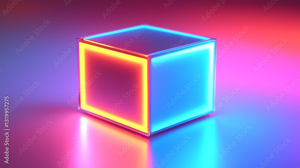 Poster Neon Cube Abstract Background Image