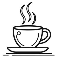 Coffee Cup Icon Vector | Line Art Sign | White Background Illustration | Clipart & Cartoon, Coffee cup icon vector in line art style, perfect for branding, clipart, and minimalist design.