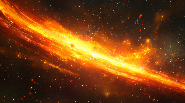 Vibrant cosmic scene featuring fiery streak of light amidst dark background, evoking sense of energy and movement. Fiery Brilliance. Illustration