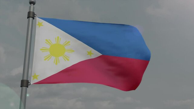 philippines country flag waving with pole in cloudy background