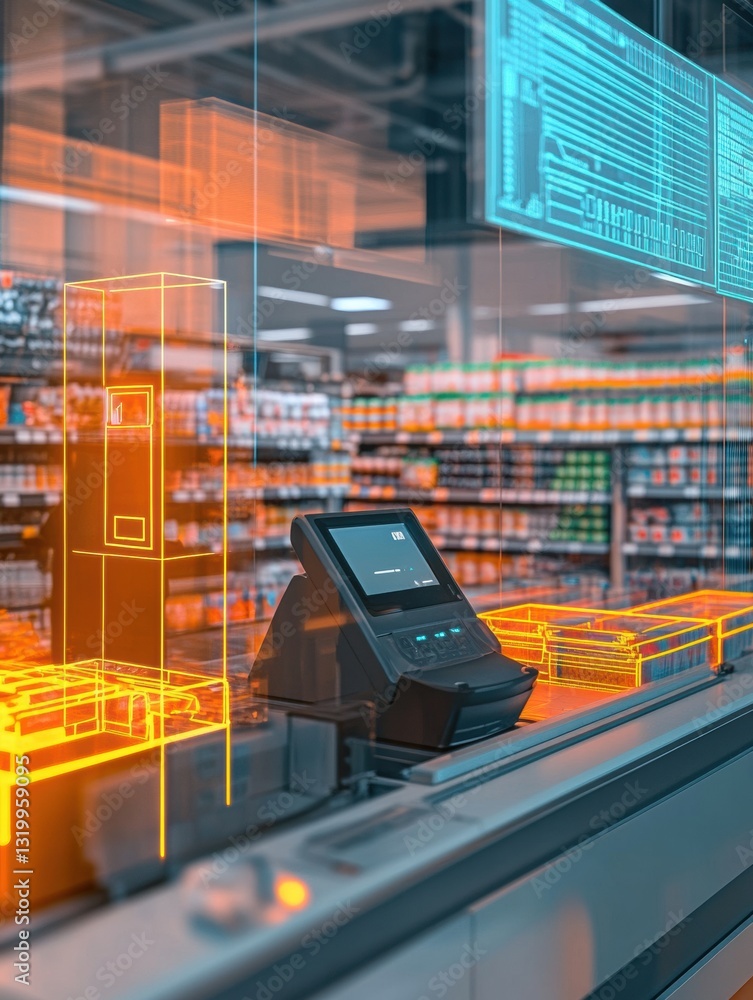 Poster smart checkout system integrates ai technology into supermarket for efficient customer experience