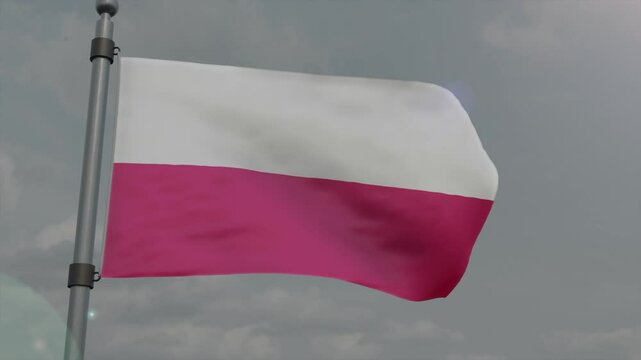 poland country flag waving with pole in cloudy background