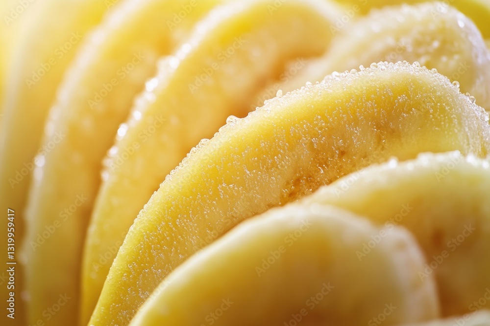 Aufkleber close up view of sliced banana halves showcasing vibrant texture and details in pleasing composition