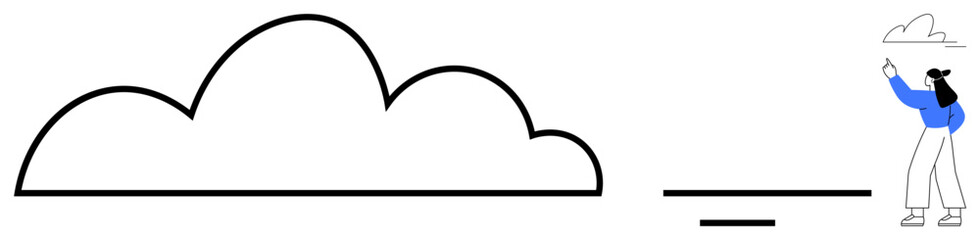 Cloud outline with a woman holding a smaller cloud, suggesting technology, storage, and digital networks. Ideal for technology, innovation, creativity, data, connection cloud services