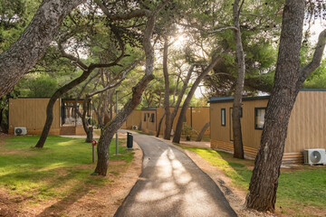 Camping site with holiday cottages for rent at Adriatic sea coast near Pula, Istria region, Croatia.