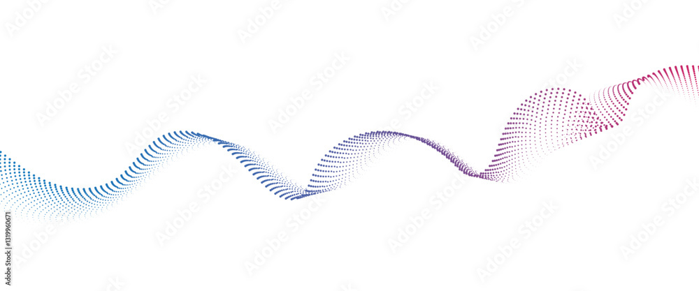 Poster flowing dot wave halftone gradient pattern on transparent background
