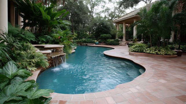 Luxury Poolside Retreat: A luxurious, freeform swimming pool, surrounded by lush landscaping, offering a tranquil oasis for relaxation.