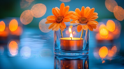 Orange Flowers Candlelight Serenity
