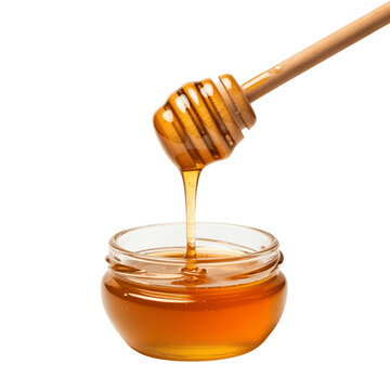 honey dripping from dipper isolated on transparent background