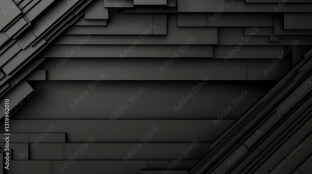 Poster abstract geometric black design with layered angular panels creating depth and shadow effect