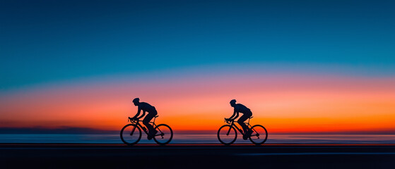 Fototapeta premium Radfahrer genießen Sonnenuntergang auf malerischer Küstenstraße