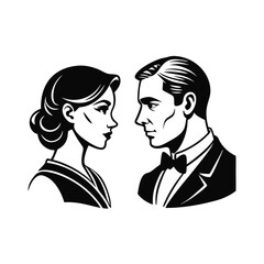 Couple Silhouette Profile Facing Each Other - Romantic Man and Woman Vector Illustration, Romantic couple silhouette profile vector illustration, perfect for love and relationship designs.