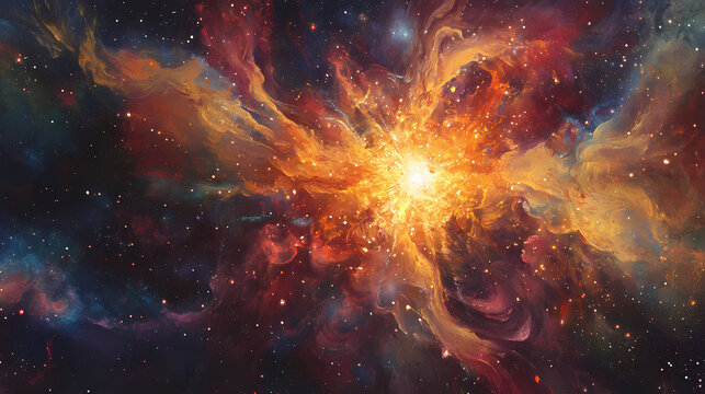Cosmic explosion: a fiery spectacle of stellar creation and destruction in the vast universe. witness the breathtaking brilliance of a supernova's radiant energy. Fiery Brilliance. Illustration