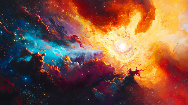 Cosmic explosion: a fiery spectacle of stellar creation and destruction in the vast universe. witness the breathtaking brilliance of a supernova's radiant energy. Fiery Brilliance. Illustration