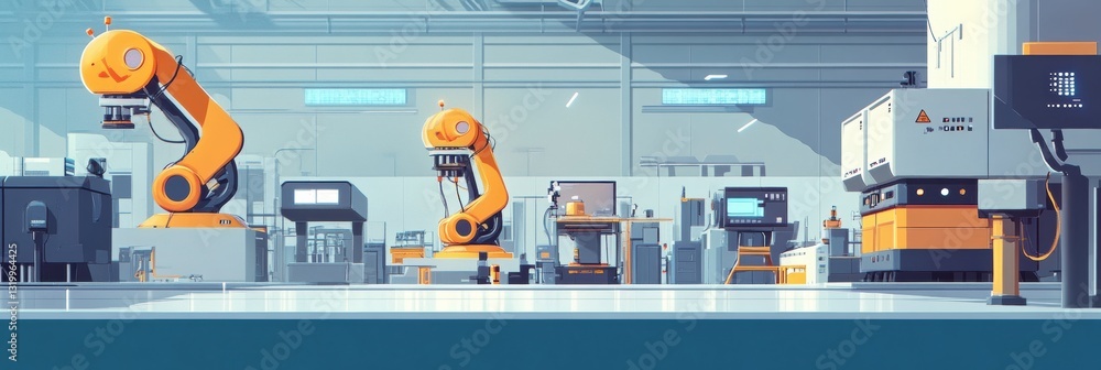 Poster innovative automated factory utilizing robotic machines and ai for efficient production processes in