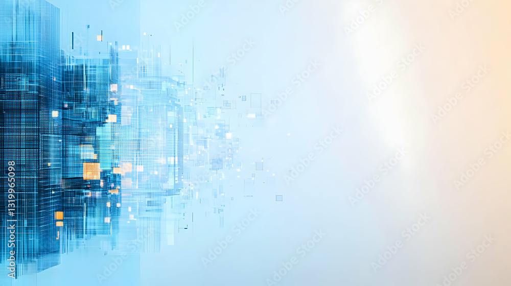 Poster abstract digital technology background with blue and light gradient geometric shapes and lines disin