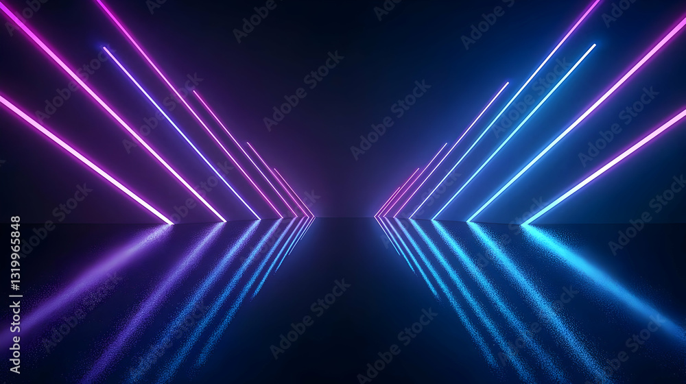 Poster vibrant neon lights reflecting on a glossy surface in a dark abstract space creating a futuristic tu