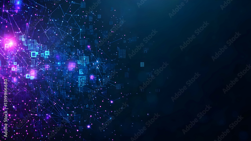 Aufkleber abstract futuristic technology background with glowing blue and purple particles digital network dat