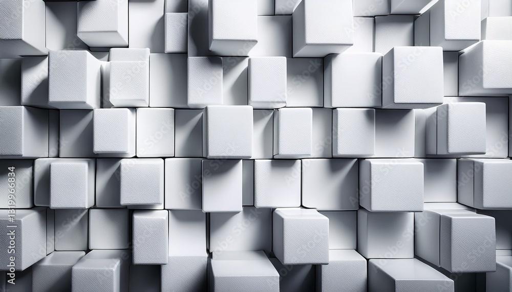 Poster random shifted white cube boxes block background wallpaper banner with copy space. generated image