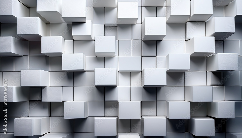 Aufkleber random shifted white cube boxes block background wallpaper banner with copy space. generated image