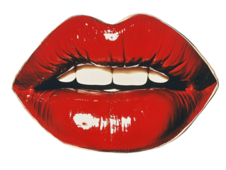 Glossy red lips cut-out showcasing vibrant color and shine for artistic expression and beauty advertising