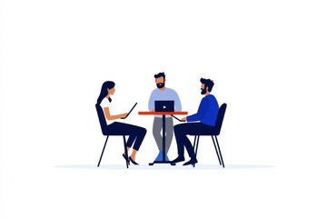 Minimalist business meeting illustration with three people	