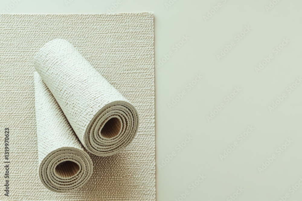 Poster minimalistic yoga mat placed diagonally on a light background showcasing clean design and ample spac