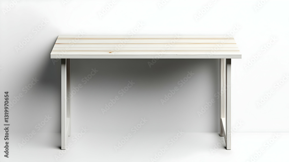 Aufkleber isolated wooden desk with white painted frame and tabletop against white backdrop showing structure 
