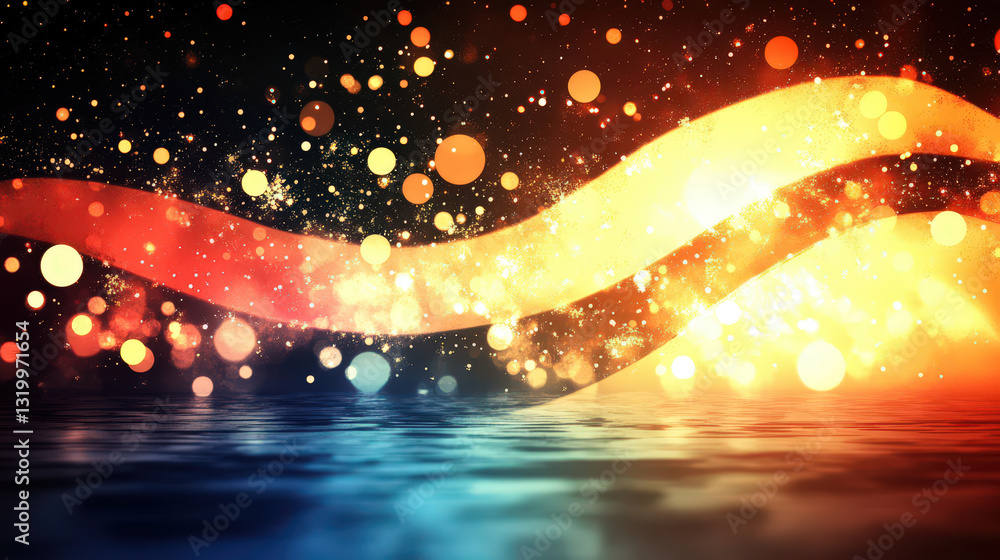 Poster vibrant abstract background with colorful bokeh lights and waves