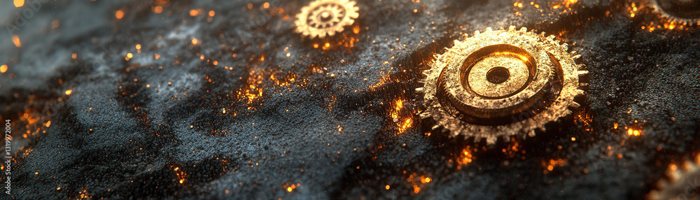Poster mechanisms in motion artistic gears on a textured surface digital art abstract environment close-up 