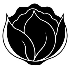 Vector Cabbage Silhouette Illustration with White Background – Clipart, Cartoon, Line Art, Fresh vector cabbage silhouette design perfect for food and nature-themed graphics.