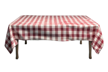 Realistic red and white checkered tablecloth transparent background, generative ai