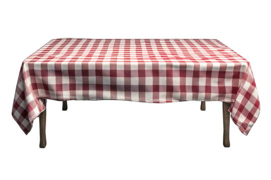 Realistic red and white checkered tablecloth transparent background, generative ai