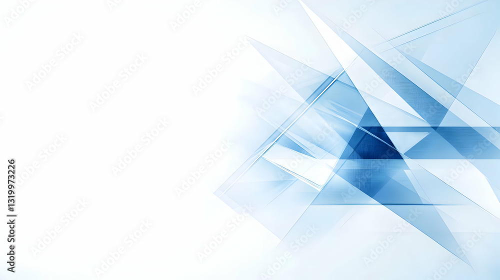 Poster abstract blue geometric design with triangular transparent shapes on a bright white background for m