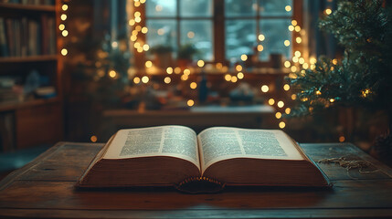 Obraz premium Cozy reading session home interior book photography festive environment warm glow literature appreciation