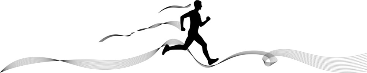 Abstract Silhouette of a Running Man with Dynamic Motion Lines,Silhouette of a running man with abstract flowing lines, symbolizing speed, motion, and athleticism in a modern style