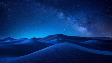 Night time at the desert. Dark blue sky