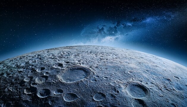 Panoramic view of the moon out in the space. Generated image
