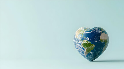 Fototapeta premium A Blue And Green Heart-Shaped Earth On A Light Blue Background Representing Environmental Conservation And Global Love