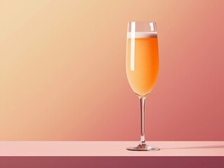A Bellini Cocktail in a champagne flute on a monochromatic background