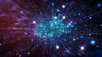 Naklejka premium Abstract Digital Network Visualization In Blue And Purple With Glowing Light Particles And Futuristic Design