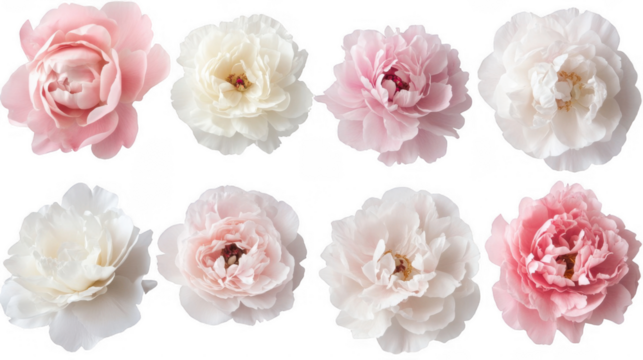 Elegant Arrangement of Various Pink and White Blossoms in Rows
