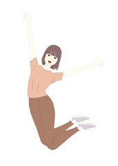 喜んでジャンプする女性