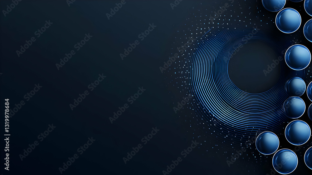 Aufkleber abstract digital design featuring blue spheres and a circular pattern on a dark background